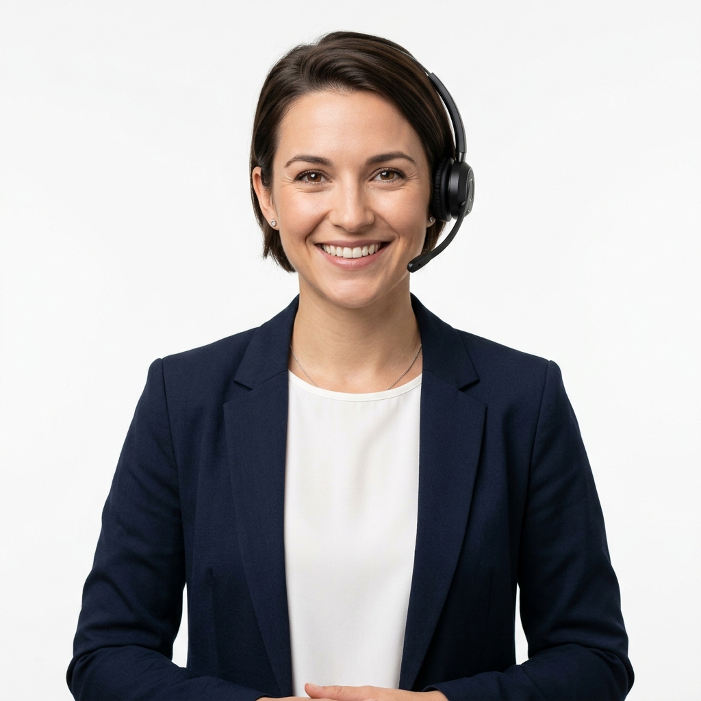 Jeane, the AI executive assistant — a smiling professional woman wearing a headset in a navy blazer